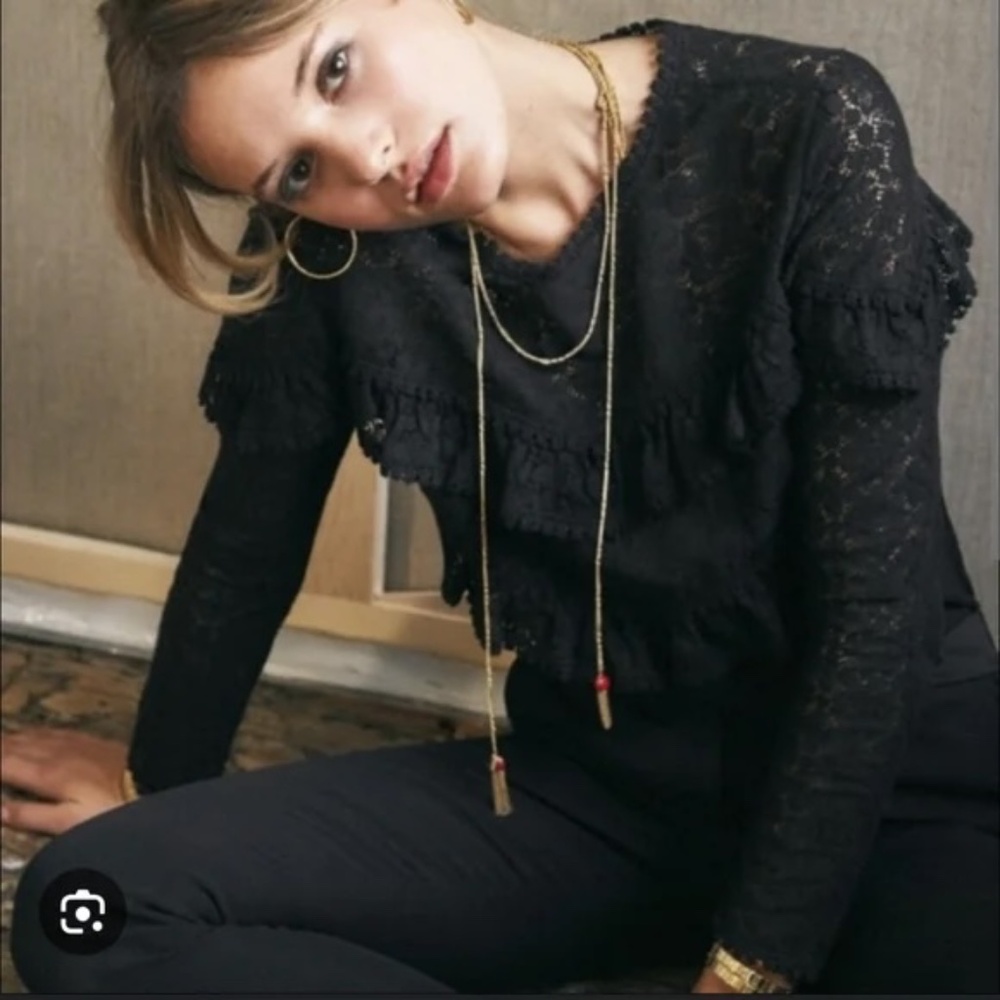 Sezane  Ninon Crochet Black Top- Size 40/8